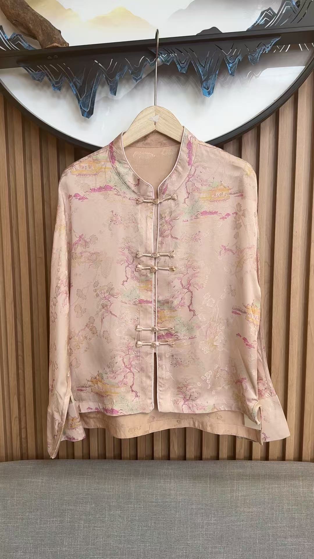 5235长袖唐装重工短款立领上衣百搭短外套女开衫落肩袖夏季对襟