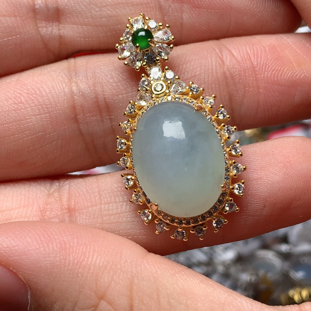 翡翠戒指银S925镶嵌天然翡翠吊坠