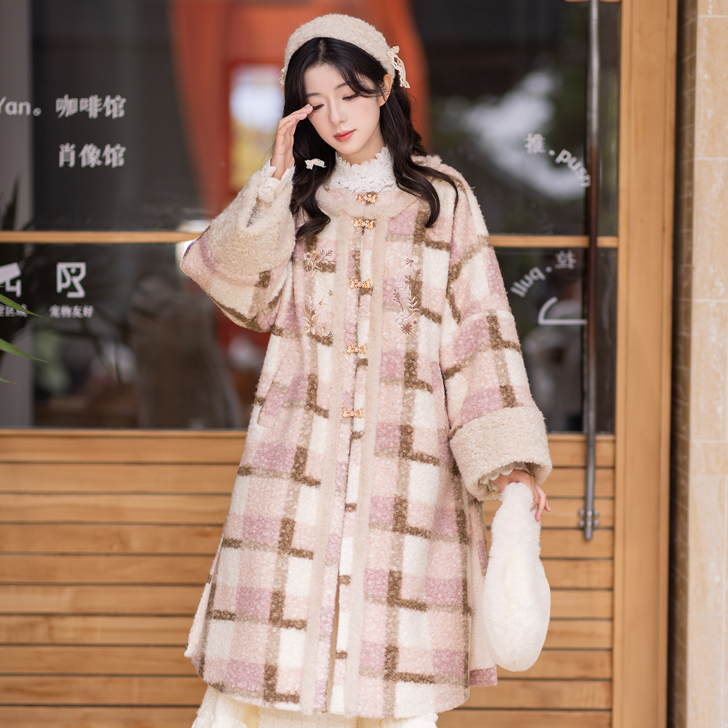 池夏【书卷:玫瑰可露丽】汉元素圆领格子长袄原创改良汉服女 秋冬