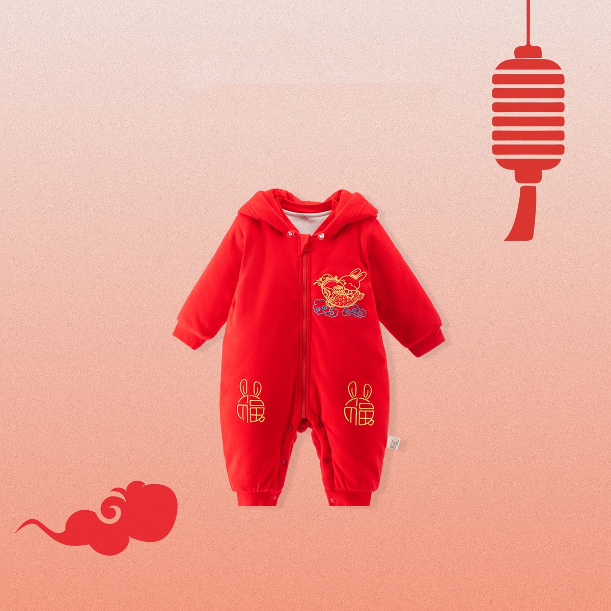 新生儿夹棉a类连体衣宝宝纯棉保暖冬季爬爬服婴儿加厚红色新年服