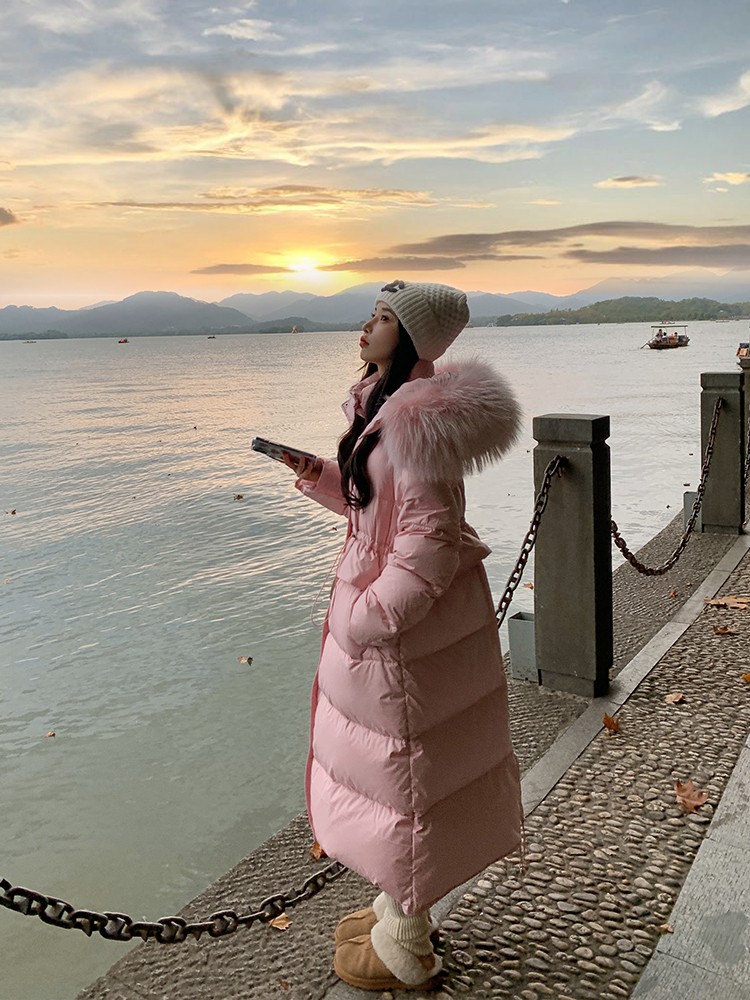 【亏本清仓】浪漫雪国/可拆卸貉子毛领连帽长款90白鹅绒羽绒服女