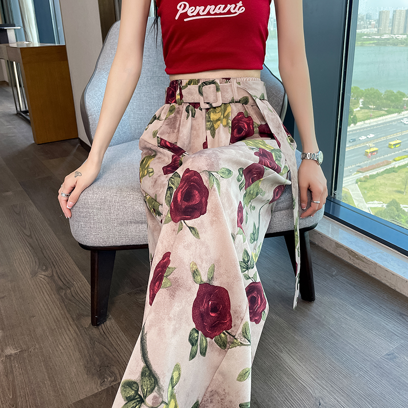 印花阔腿裤子女春夏季薄款2025年新款高腰显瘦垂感宽松休闲拖地裤