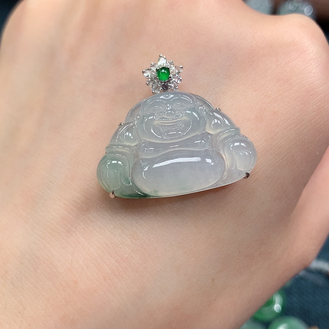 翡翠18K金镶嵌吊坠(不含链)