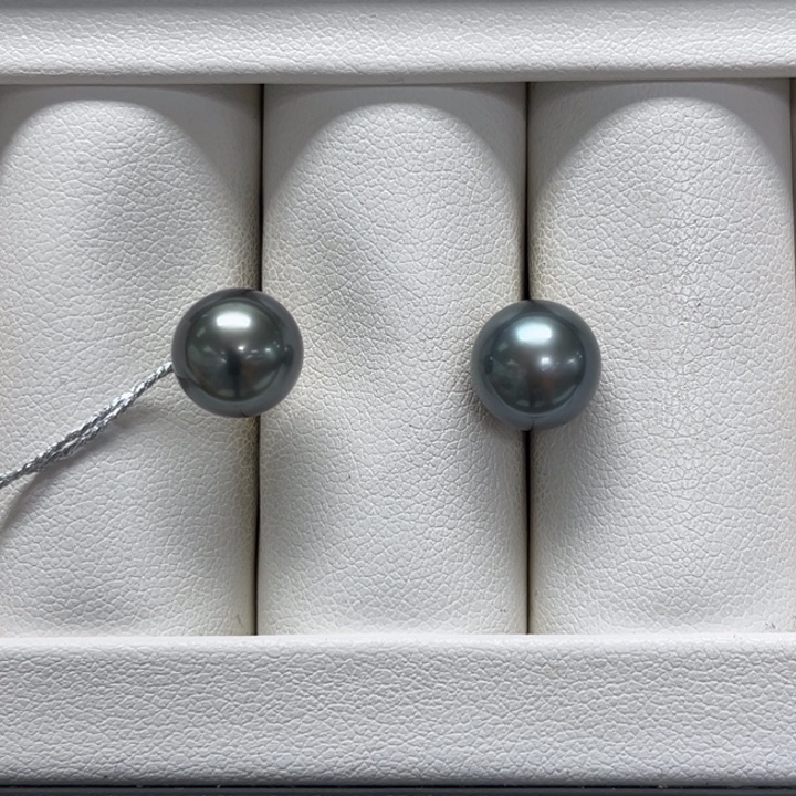 海水珍珠耳饰银S925镶嵌大溪地 9-10mm 112号