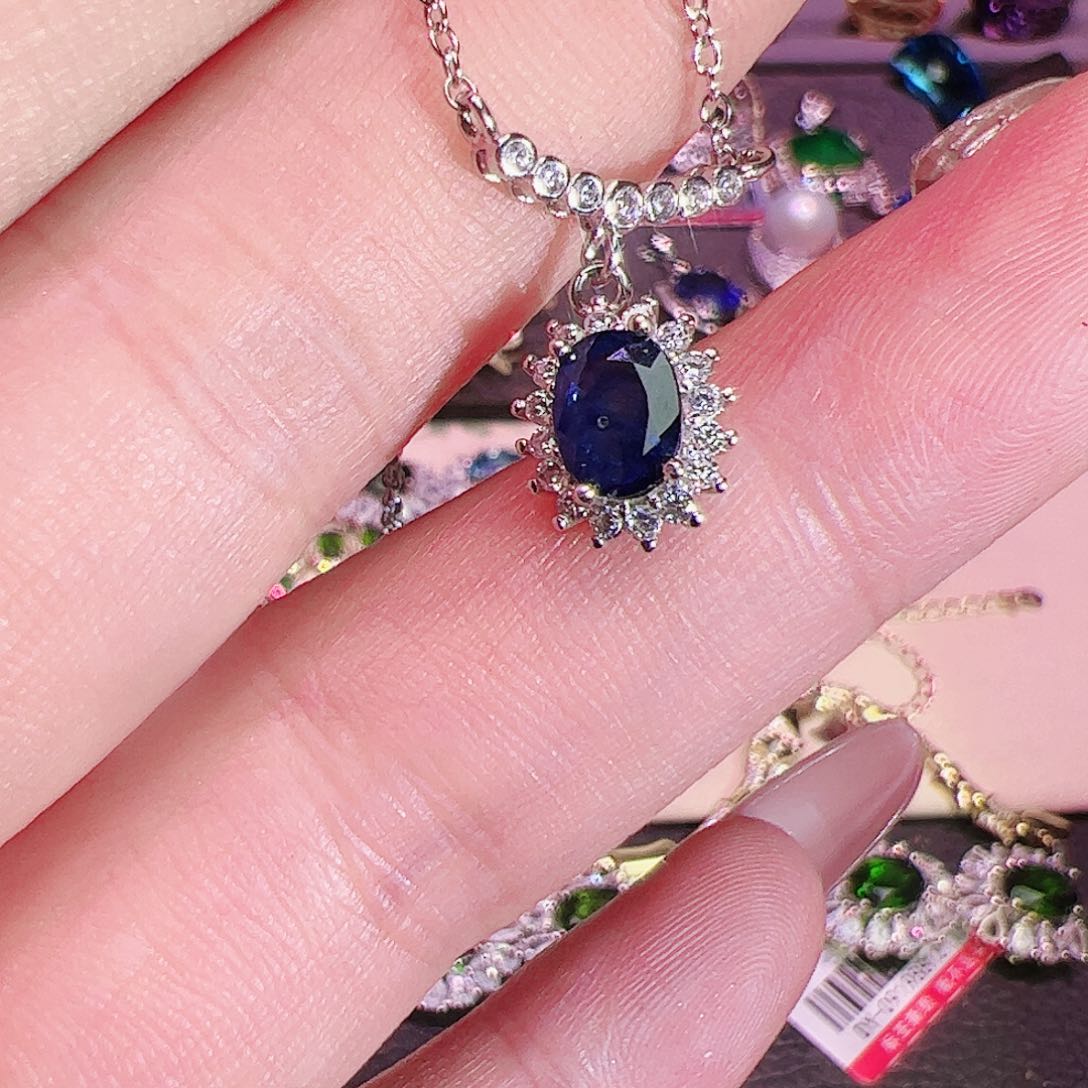 蓝宝石吊坠银S925镶嵌