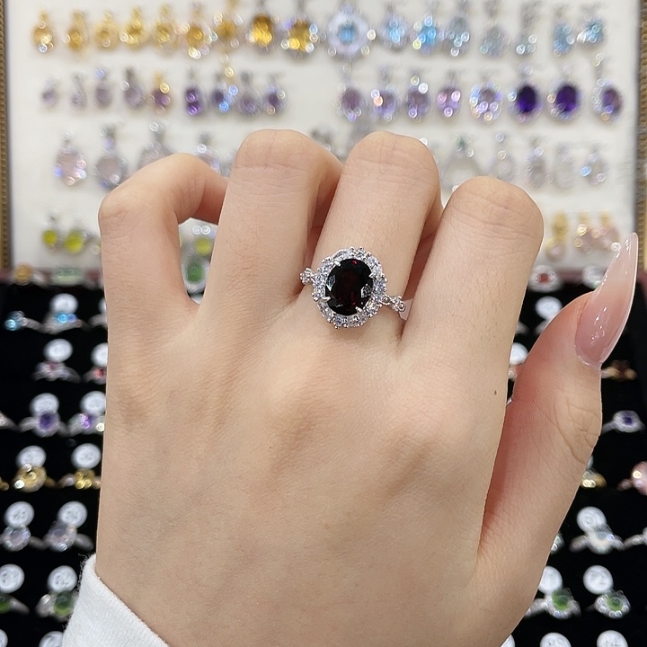 石榴石银S925镶嵌戒指