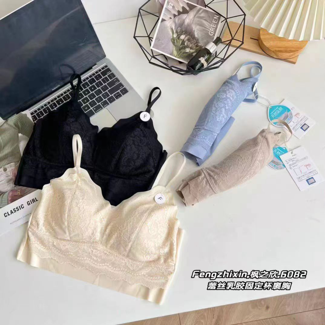 6082#蕾丝美背文胸无钢圈聚拢抹胸设计显瘦舒适短款内衣