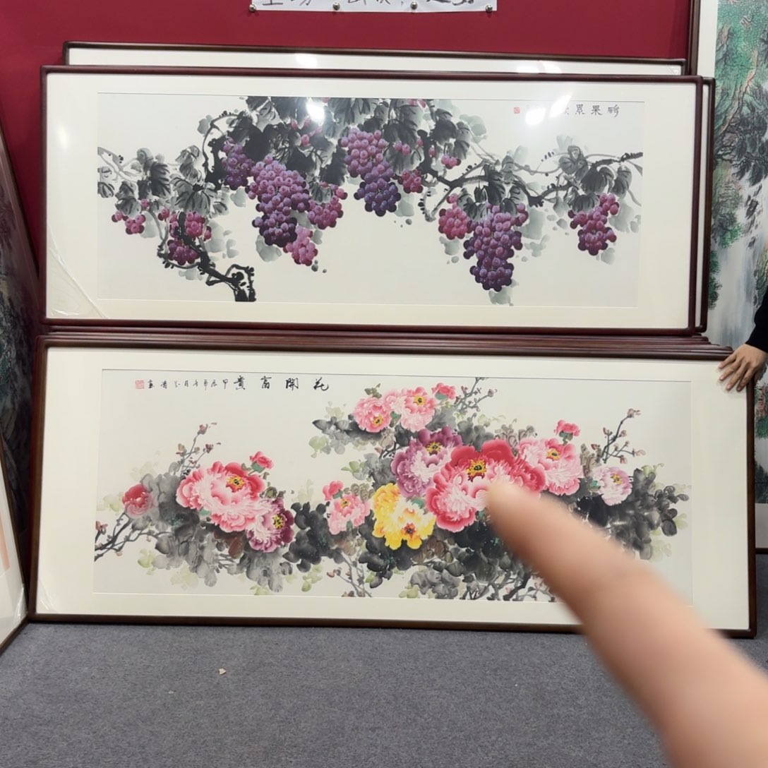 国画带框绘画210/80尺寸牡丹