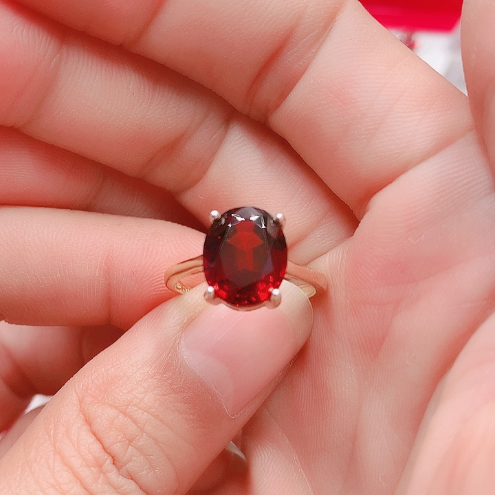 石榴石戒指银S925镶嵌9✖️11
