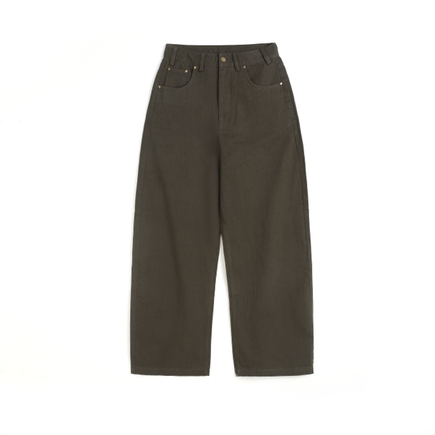 FEELHOMME25春夏男士军绿色纯棉牛仔直筒阔腿休闲裤
