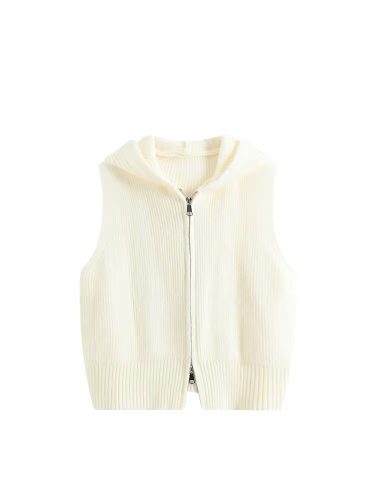 5599 纯色短款马夹休闲秋冬针织连帽马甲