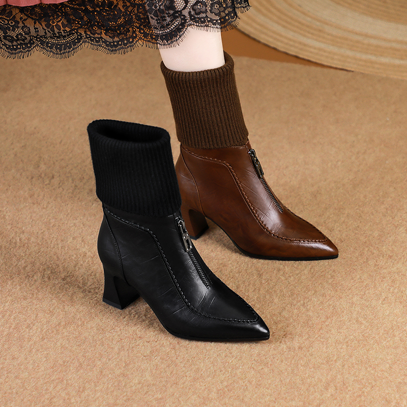 冬季新款时装靴/牛皮/34-42/1005舒适显瘦真皮优雅编织中筒靴子