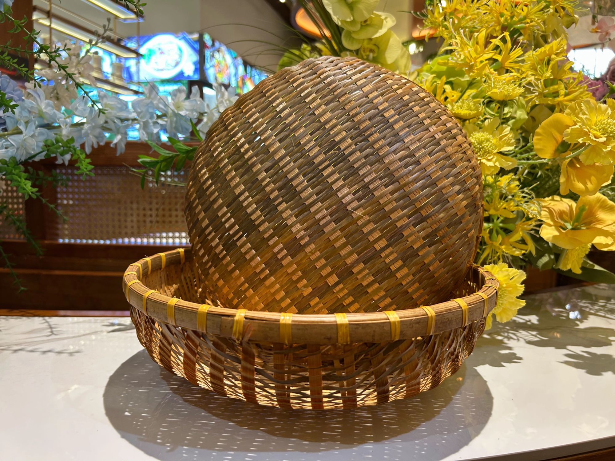 手竹编烟熏竹青竹馒头筐（25+28）两件套