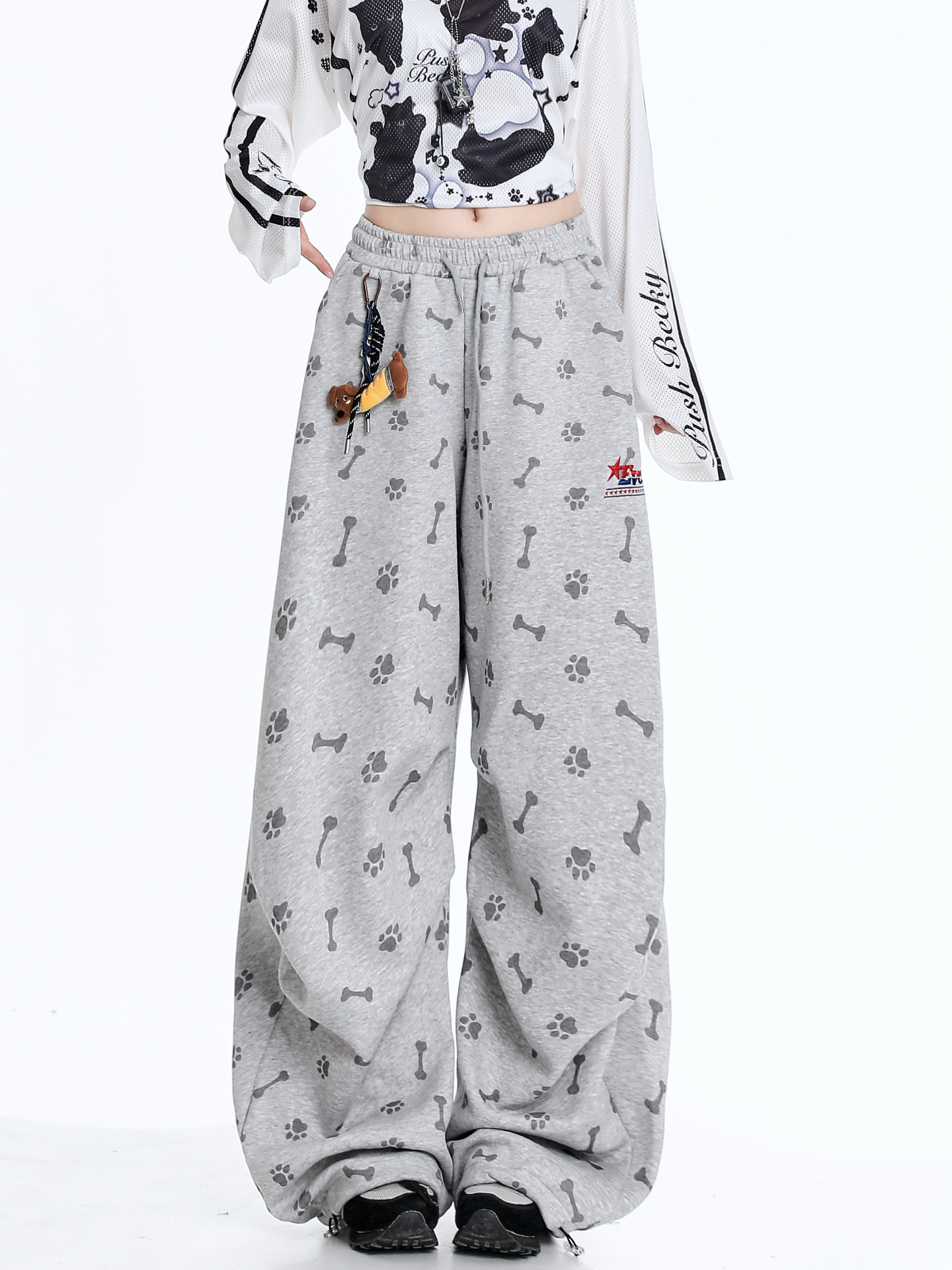 灰色蝴蝶结山本裤女春秋季2025新款高腰垂感直筒小个子慵懒阔腿裤