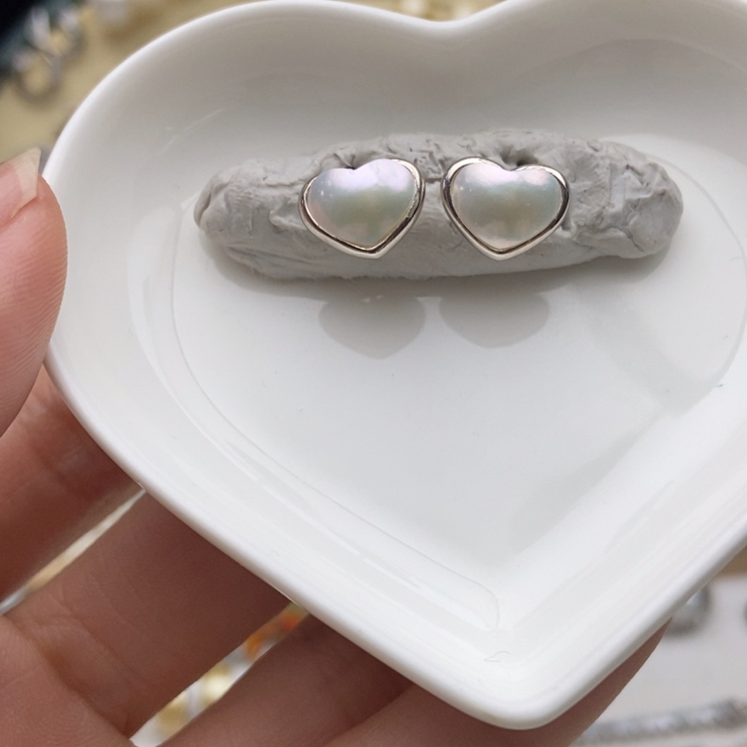 银S925镶嵌画框淡水珍珠炫彩淡水珍珠耳钉