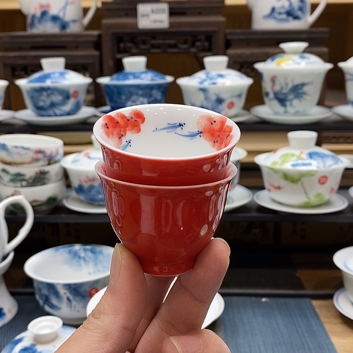手绘微瑕红色杯子2个装