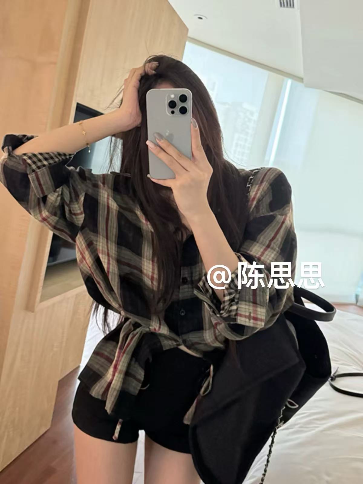 【双面格】陈思思高级感美式外套宽松慵懒薄款防晒衬衣夏季
