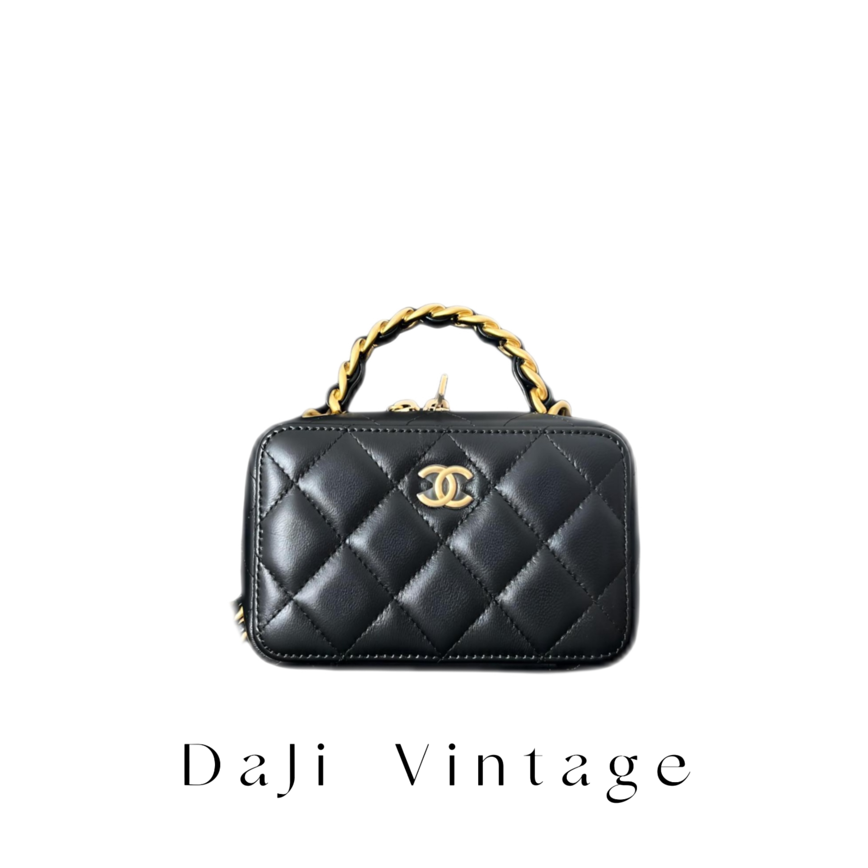 95新 Chanel/香奈儿 大吉中古3/黑金手柄相机盒子斜挎包