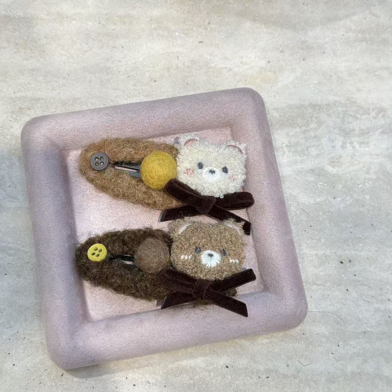 可爱到犯规~卡通小熊毛绒侧边夹前额刘海夹高级感甜美bb夹女头饰