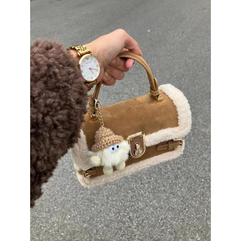 Viney OUOQ羊羔毛小方包2025新款秋冬毛绒小包高级感手提单肩斜