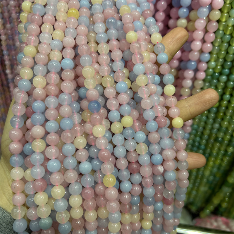 天然玉石染色圆珠手链项链半成品带孔散珠配珠彩色玉髓