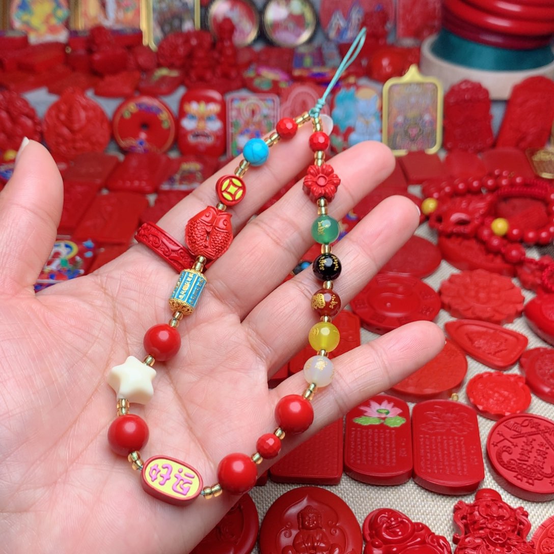 天然辰砂工艺品朱砂手机链