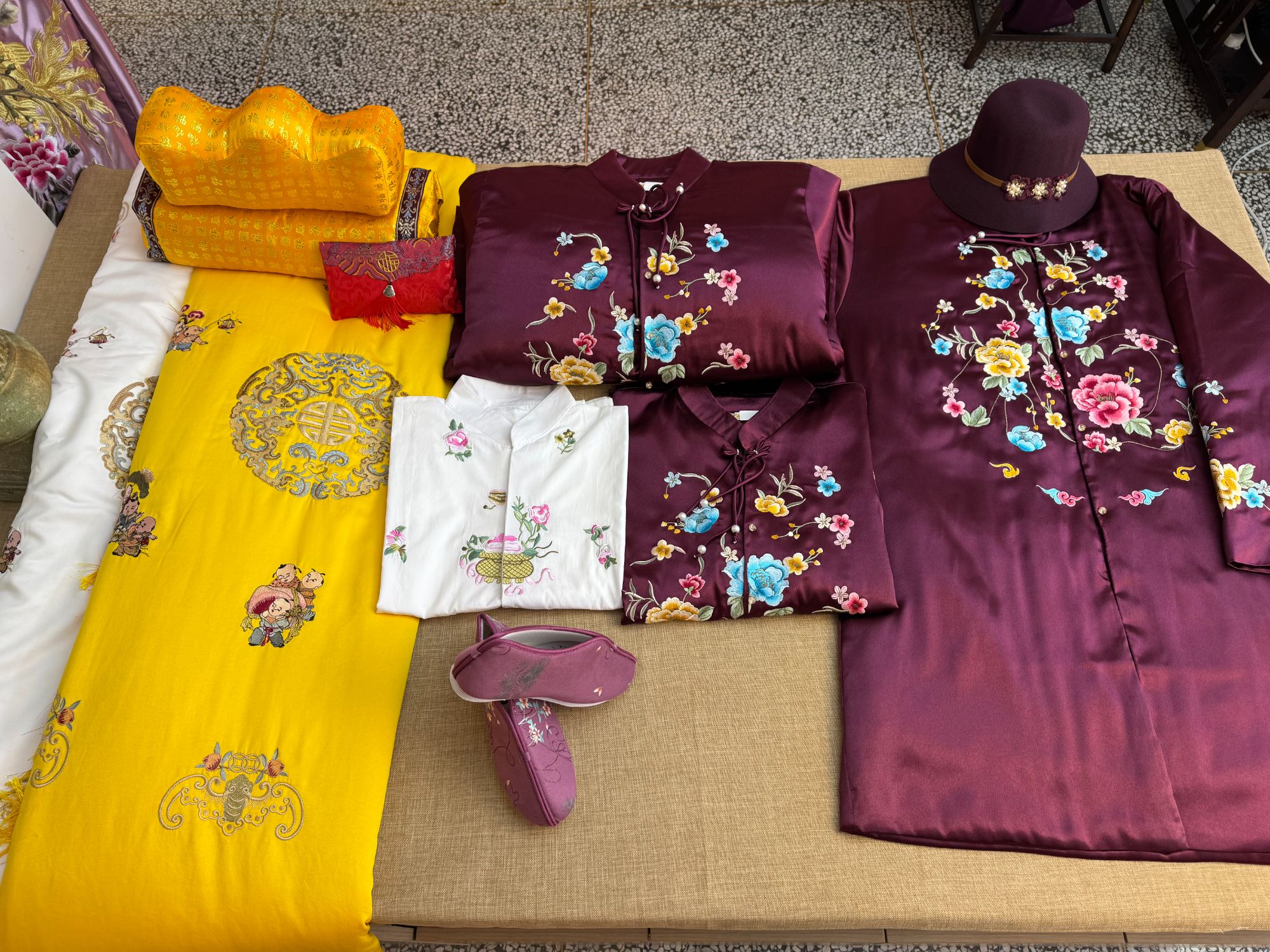 女士百年老人双面醋酸百花纳福国风全套