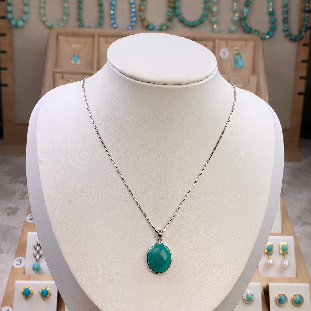 绿松石银S925镶嵌吊坠(赠链)