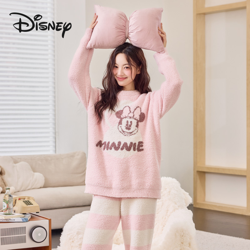 Disney/迪士尼秋冬季新款保暖加厚加绒长袖女士睡衣家居服套装