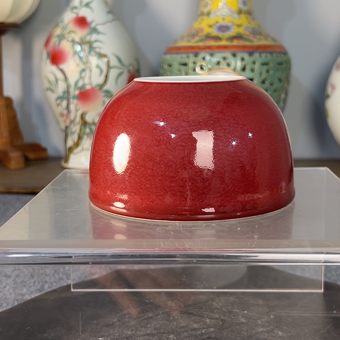 陶摆件豇豆红水盂摆件