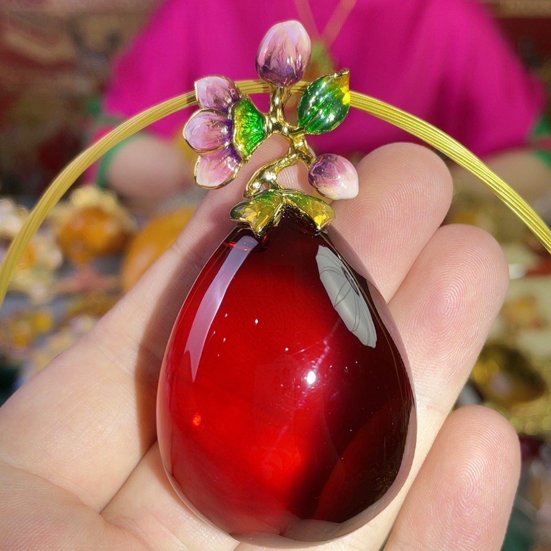 银S925镀金镶嵌吊坠(赠链)血珀