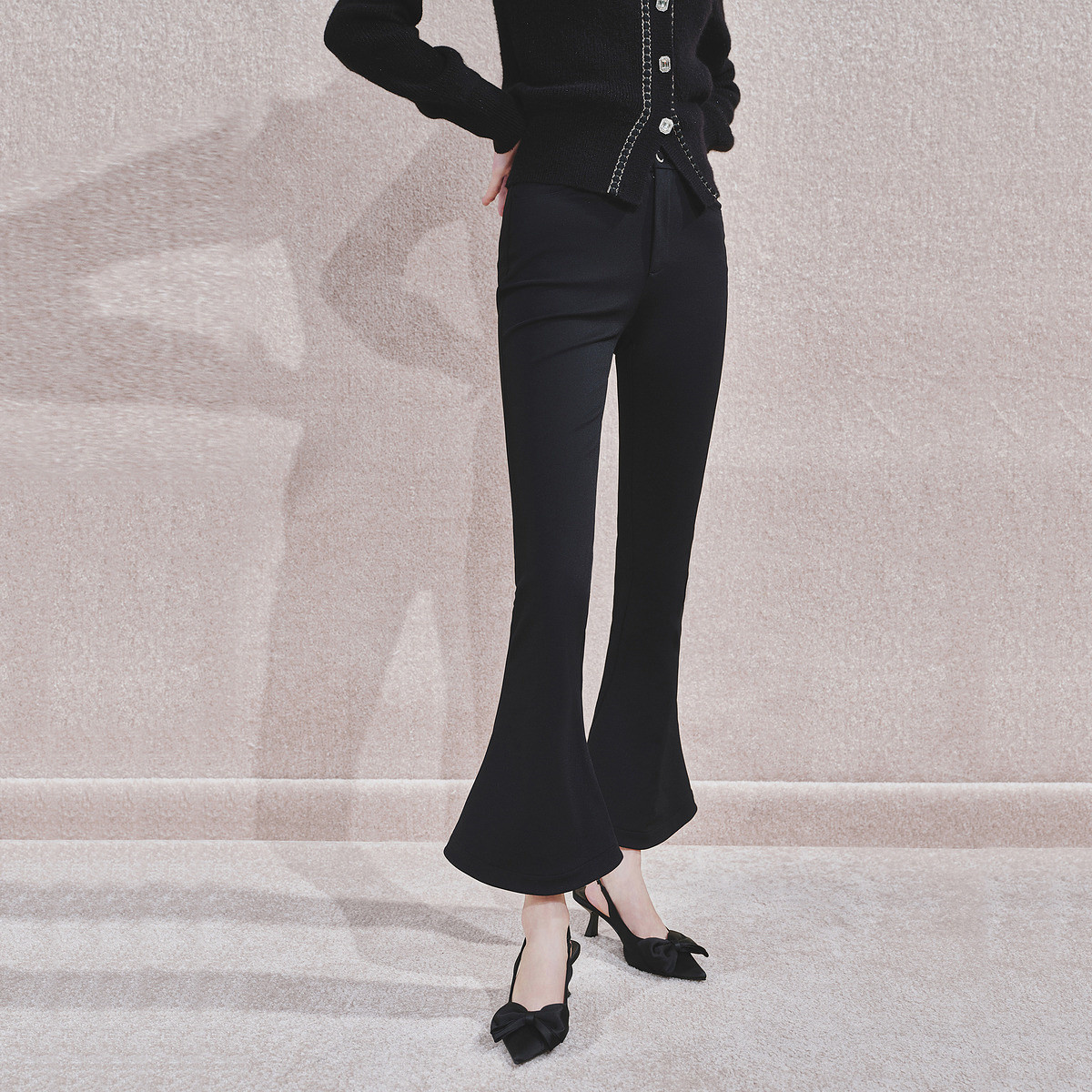 精致休闲感高腰长裤2024冬喇叭裤