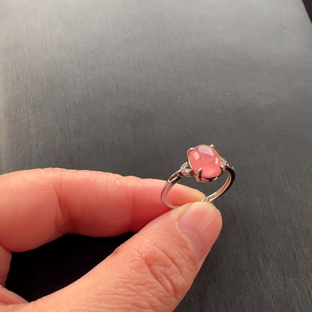 银S925镶嵌菱锰矿（红纹石）戒指