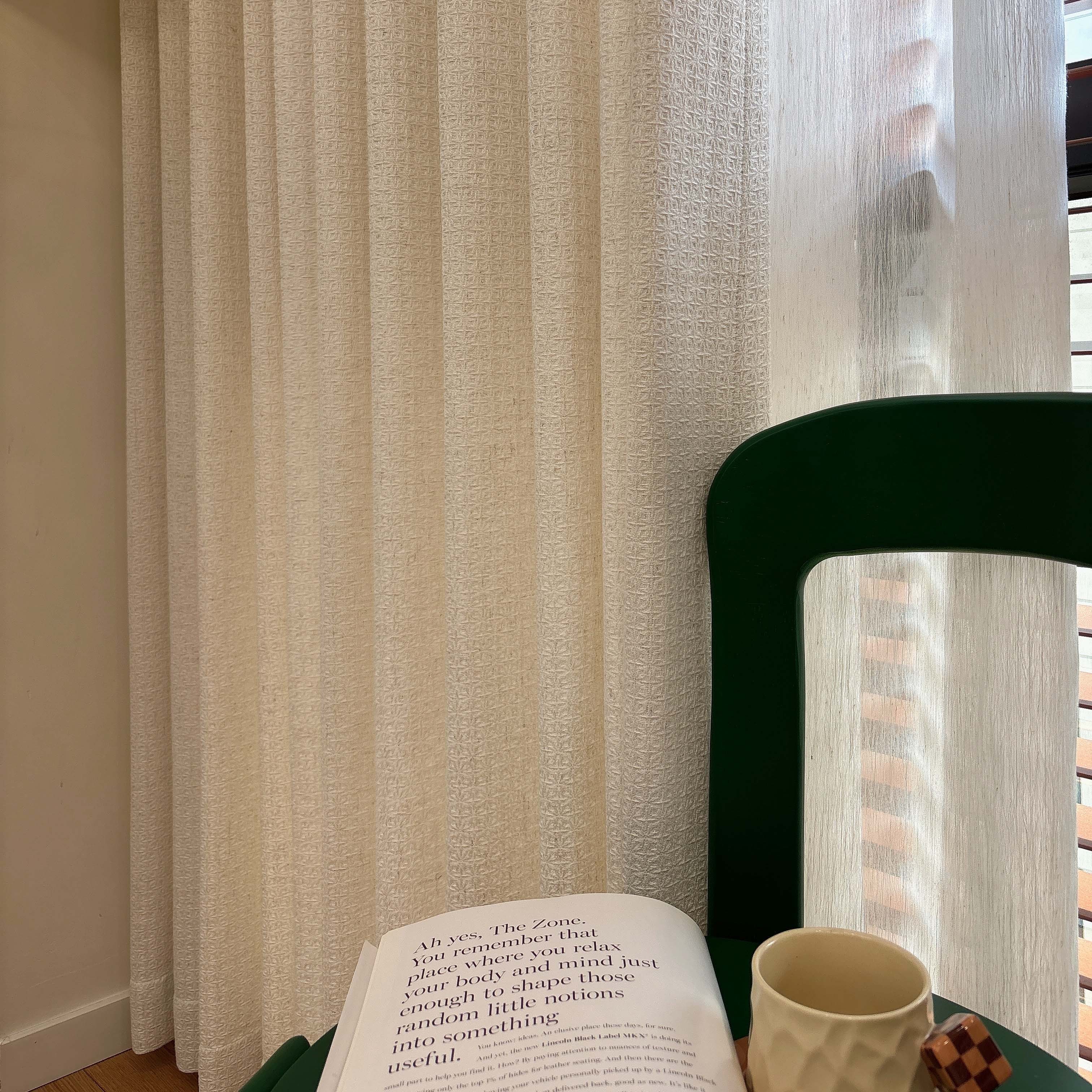 叁秋 简约中古棉纱提花纱帘十字肌理纹透光不透人卧室定制窗帘