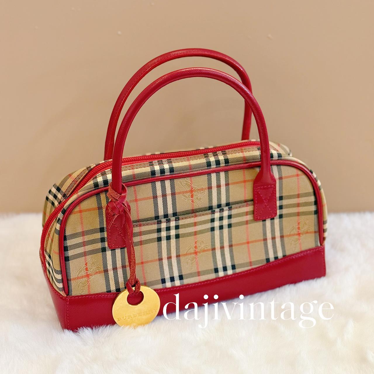 95新 BURBERRY/博柏利 大吉中古/Burberry红色保龄球手提斜挎包