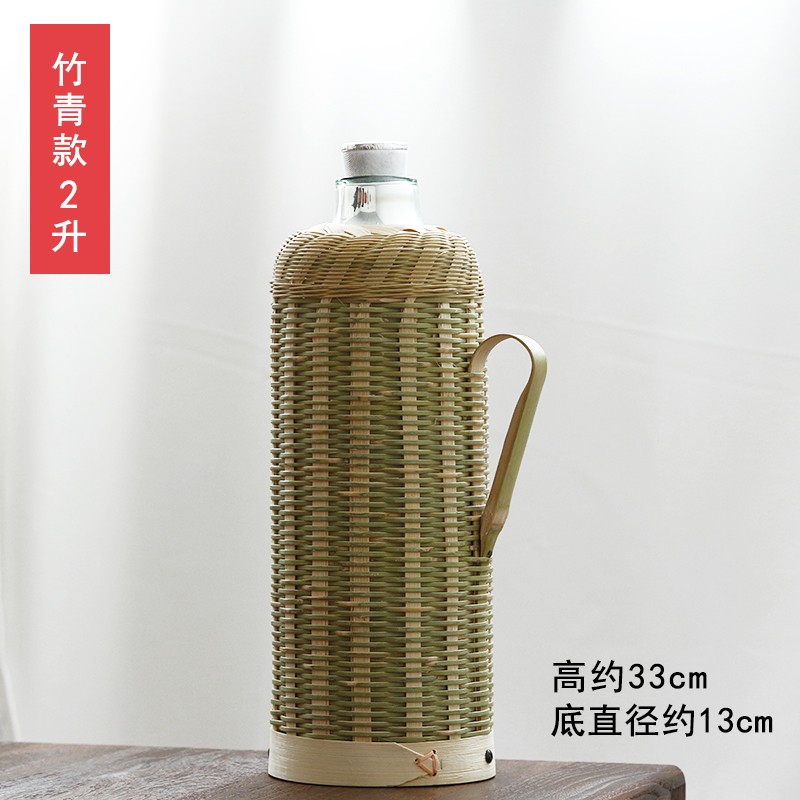 热水瓶家用手工竹编传统木塞热水壶茶室办公室保温瓶玻璃内胆水壶