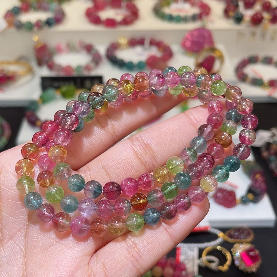 西瓜碧玺手链未镶嵌 6.3mm三圈