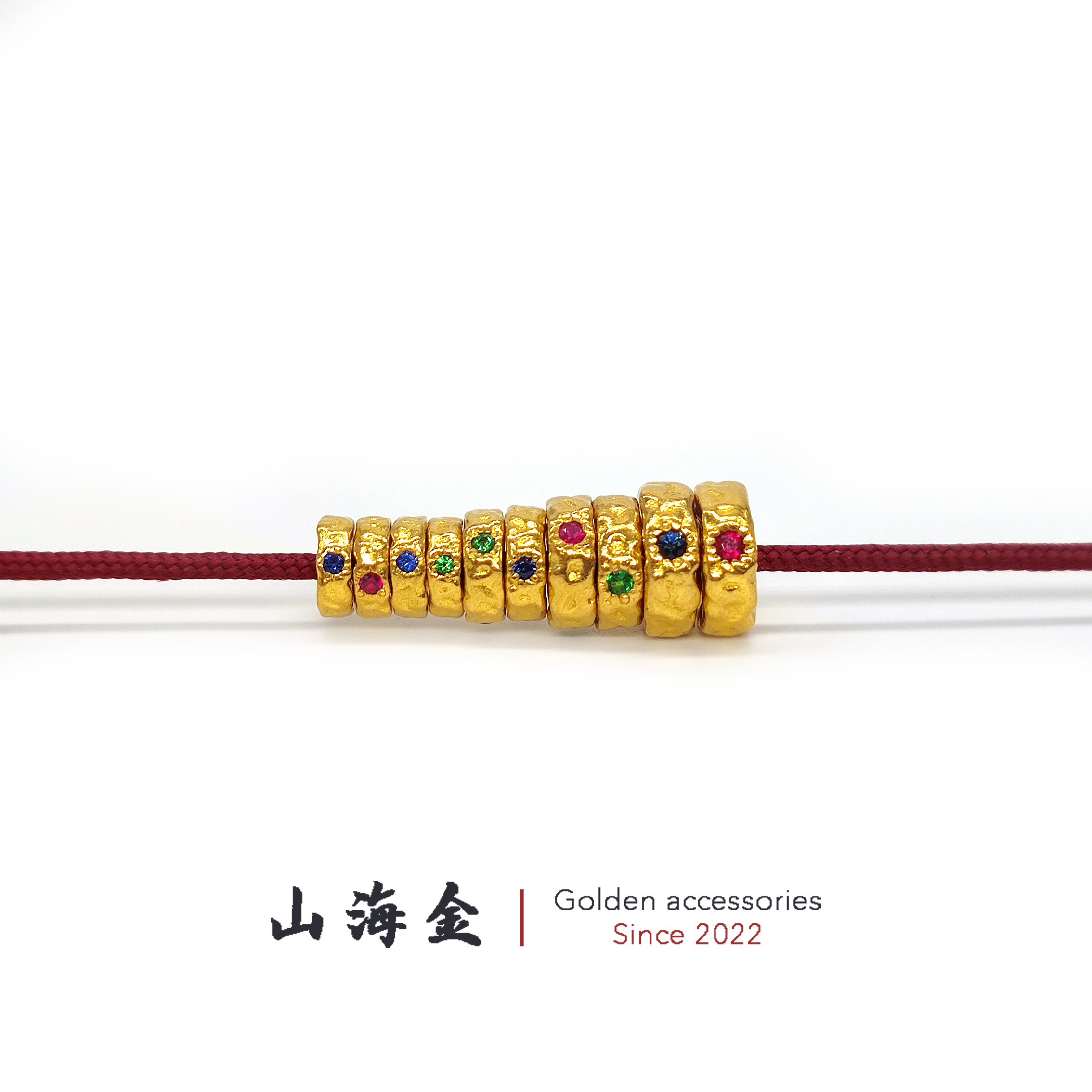 山海金 24K纯黄金999足金镶嵌宝石熔岩隔片垫片文玩手串DIY金配饰
