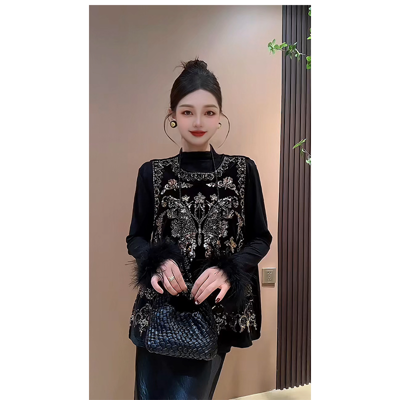 【蝴蝶】国风新中式马夹圆领百搭宽松钉珠蝴蝶刺绣丝绒马甲上衣女款
