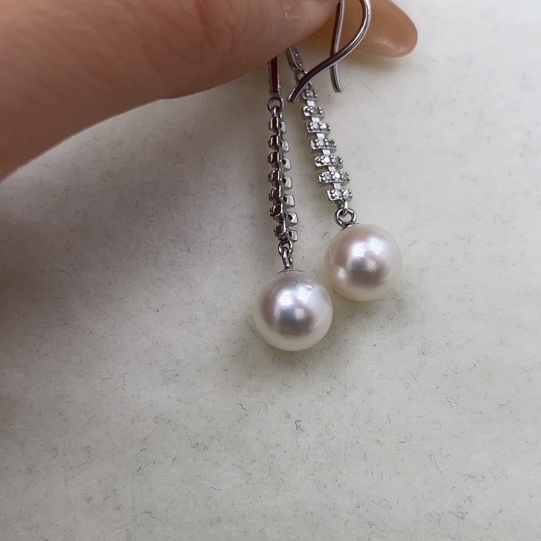 海水珍珠银S925镶嵌耳饰