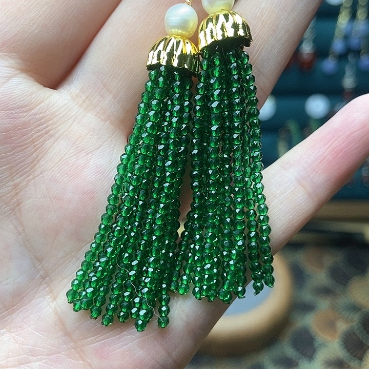 石英质玉耳钉银S925镶嵌