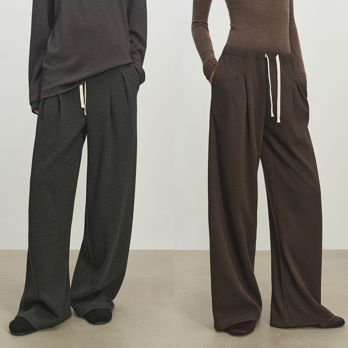 MSBEAST温暖醋酸羊毛松紧腰双褶阔腿裤