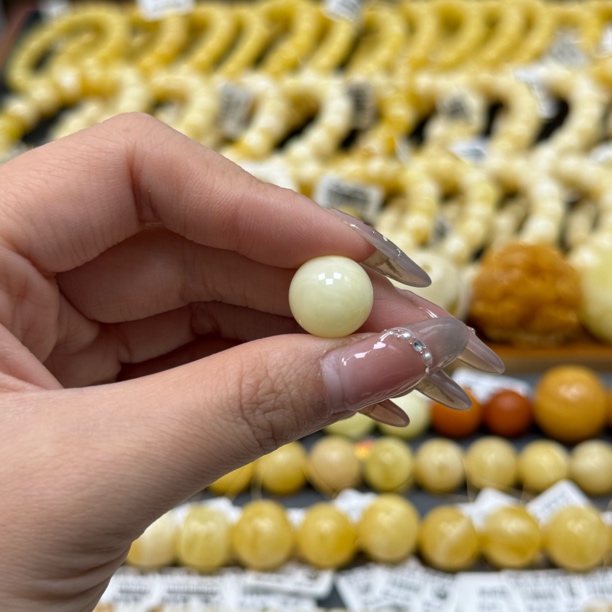 兰蜜珠宝天然原矿琥珀蜜蜡浓蜡瓷白沁色圆珠13.6mm