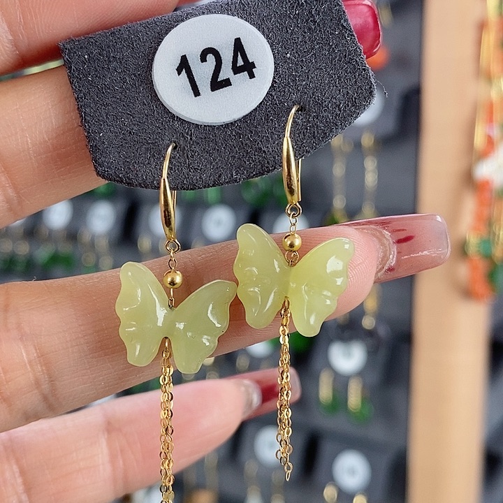 和田玉耳饰18K金镶嵌