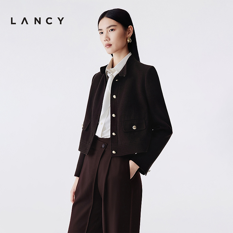 LANCY/朗姿2025冬新款高级感气质羊毛短外套正肩立领设计感上衣女