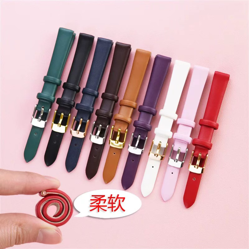 超柔软真皮男女平纹手表带绿色粉色防水防汗潮流可爱配件