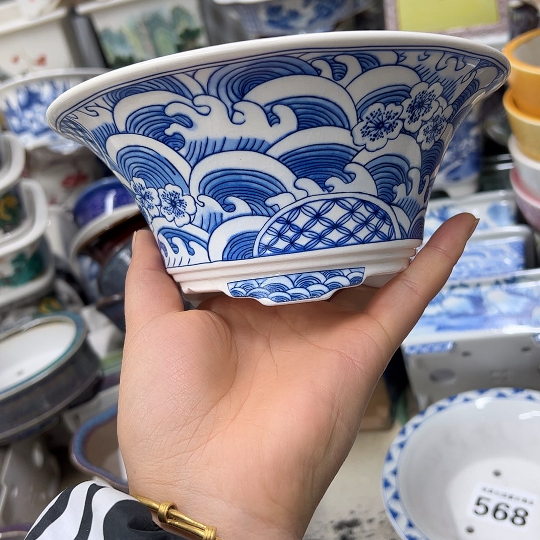 花盆紫砂533号瑕疵17/7cm仿手绘海浪花纹