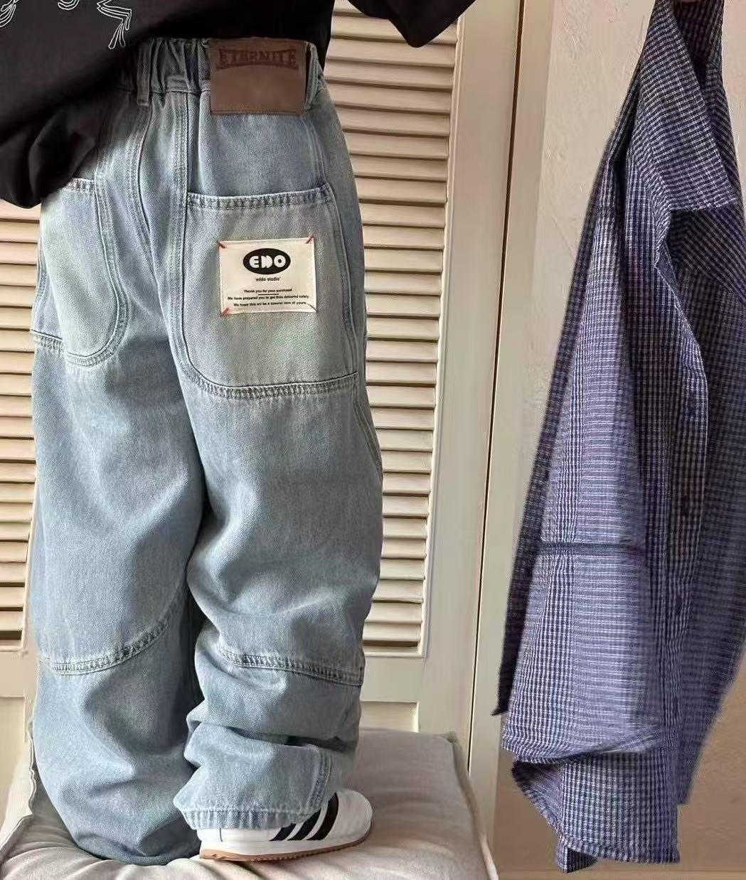 2025秋款牛仔浅蓝色长裤DJ010弯刀老爹裤休闲裤男女款中性风韩版