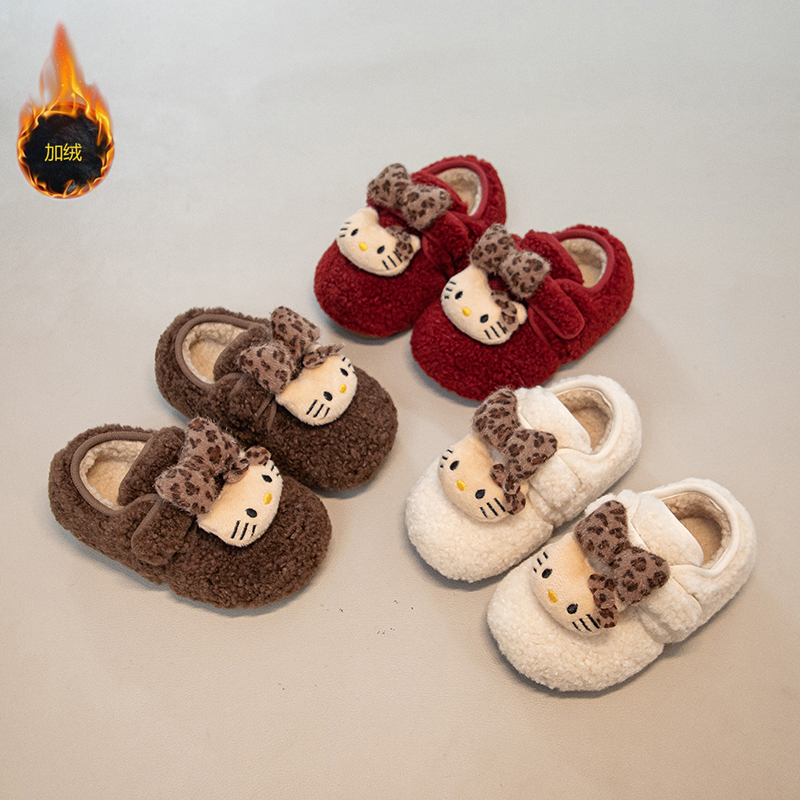 儿童加绒毛毛鞋2025冬季新款男女童卡通百搭软底防滑居家户外棉鞋