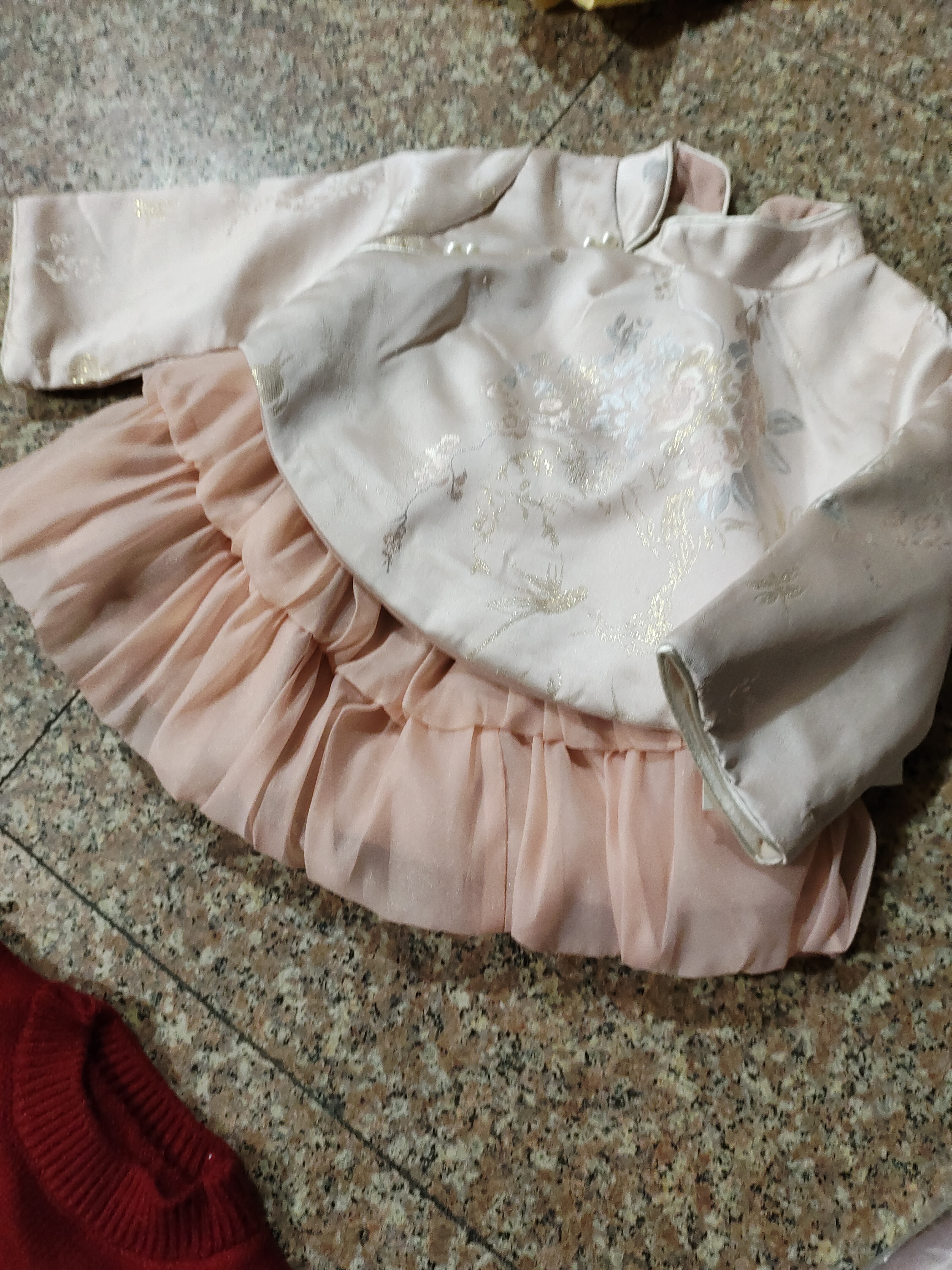 女童粉色国风花苞裙套装